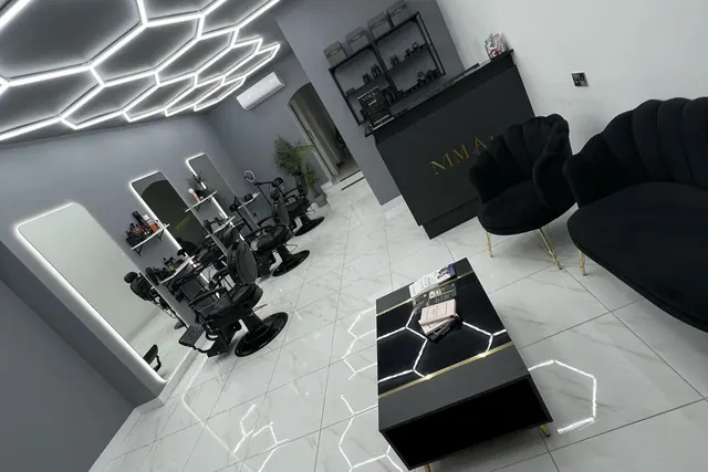 Inside Nimaz: the chairs, mirrors and reception under the hex lights